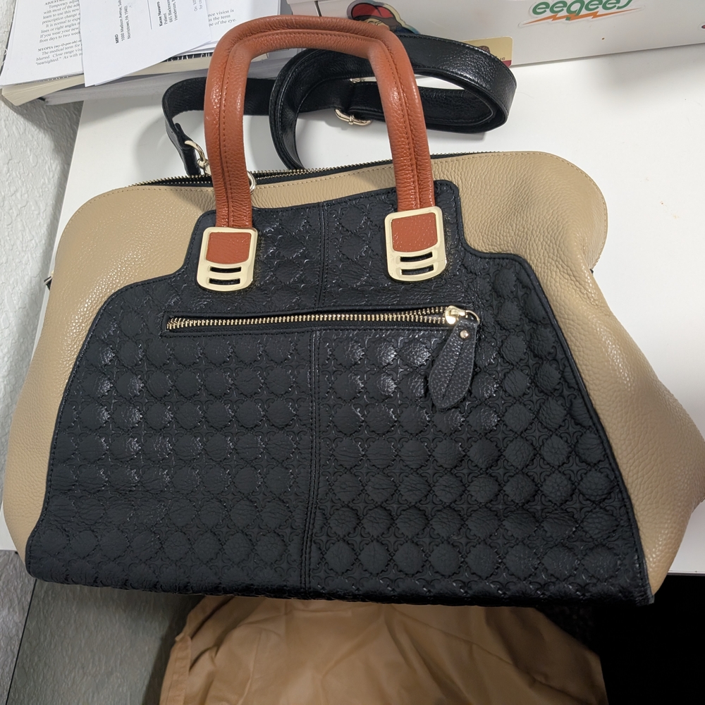 Black and Tan Satchel with Quilted Design